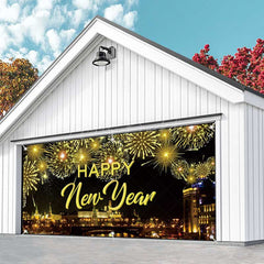 Lofaris Gold Sparkle Night City New Year Garage Door Banner