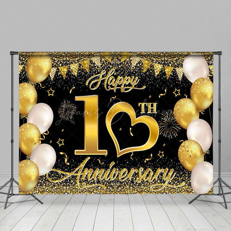 Lofaris Gold Sparkling Black Happy 10Th Anniversary Backdrop