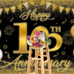 Lofaris Gold Sparkling Black Happy 10Th Anniversary Backdrop