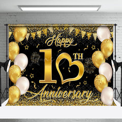 Lofaris Gold Sparkling Black Happy 10Th Anniversary Backdrop