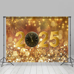 Lofaris Gold Sparkling Bokeh Clock 2025 New Year Backdrop