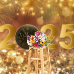 Lofaris Gold Sparkling Bokeh Clock 2025 New Year Backdrop