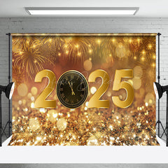 Lofaris Gold Sparkling Bokeh Clock 2025 New Year Backdrop