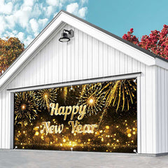 Lofaris Gold Sparks Bokeh 2025 New Year Garage Door Banner