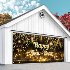 Lofaris Gold Sparks Bokeh 2025 New Year Garage Door Banner