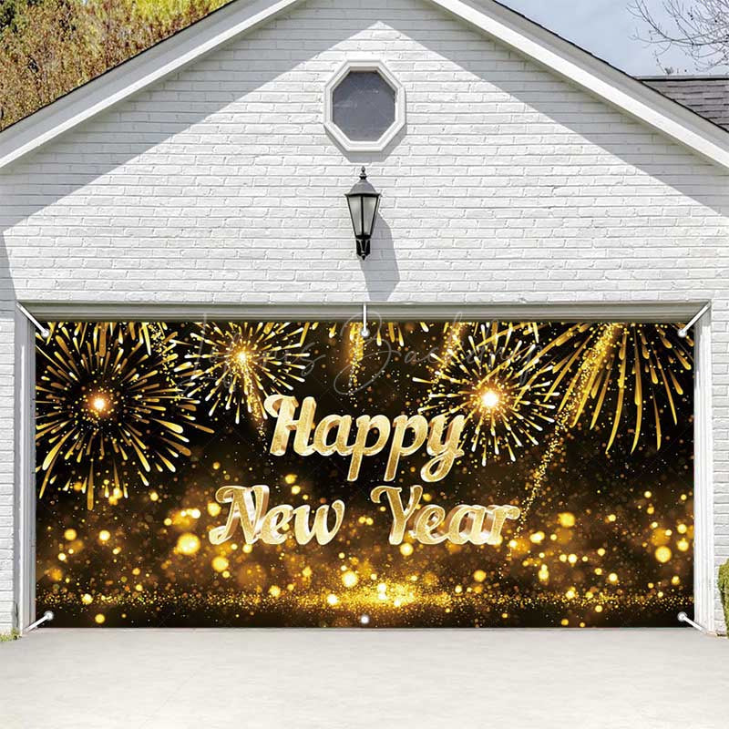 Lofaris Gold Sparks Bokeh 2025 New Year Garage Door Banner