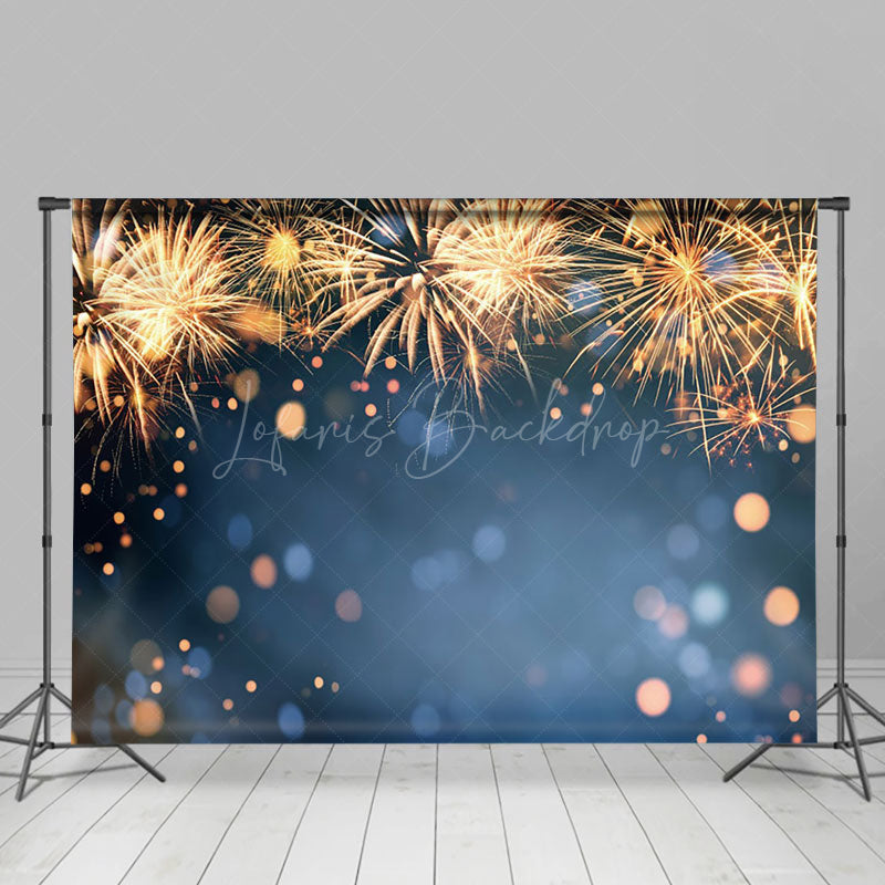 Lofaris Gold Sparks Bokeh Dots Blue Happy New Year Backdrop