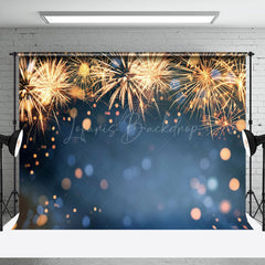 Lofaris Gold Sparks Bokeh Dots Blue Happy New Year Backdrop