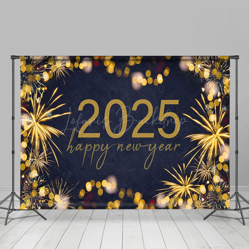 Lofaris Gold Sparks Bokeh Navy 2025 Happy New Year Backdrop