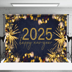 Lofaris Gold Sparks Bokeh Navy 2025 Happy New Year Backdrop