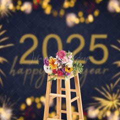 Lofaris Gold Sparks Bokeh Navy 2025 Happy New Year Backdrop