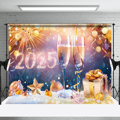 Lofaris Gold Sparks Ribbons Champagne Gift New Year Backdrop