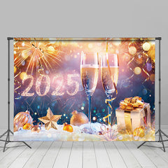 Lofaris Gold Sparks Ribbons Champagne Gift New Year Backdrop