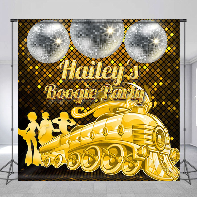 Lofaris Gold Train Disco Custom Name Boogie Party Backdrop