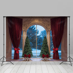 Lofaris Gold Wall Red Curtain Tree Window Christmas Backdrop