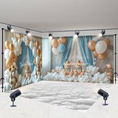 Lofaris Gold White Balloon Bear Cake Smash Room Set Backdrop