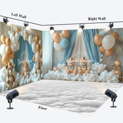 Lofaris Gold White Balloon Bear Cake Smash Room Set Backdrop