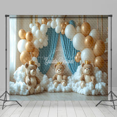 Lofaris Gold White Balloon Bear Cake Smash Room Set Backdrop