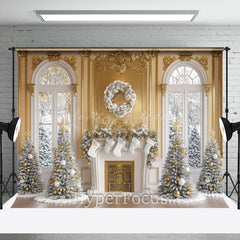 Lofaris Gold White Window Fireplace Tree Christmas Backdrop