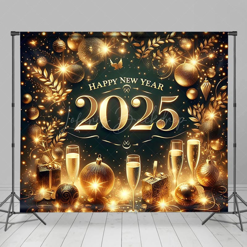 Lofaris Golden Ball Shining Lights 2025 New Year Backdrop