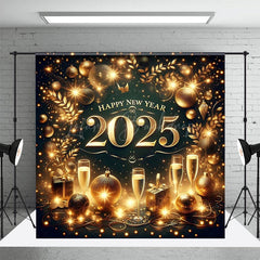 Lofaris Golden Ball Shining Lights 2025 New Year Backdrop