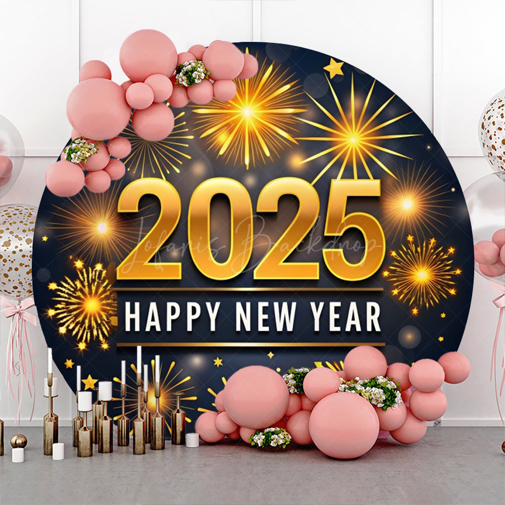 Lofaris Golden Dazzling New Year 2025 Night Round Backdrop