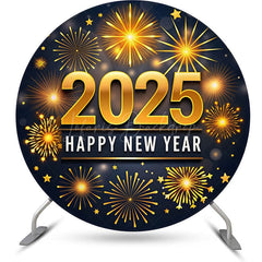 Lofaris Golden Dazzling New Year 2025 Night Round Backdrop