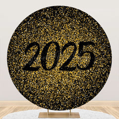 Lofaris Golden Glitter 2025 Happy New Year Round Backdrop