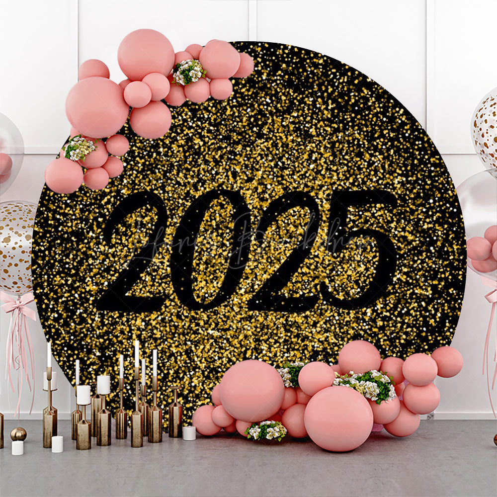 Lofaris Golden Glitter 2025 Happy New Year Round Backdrop