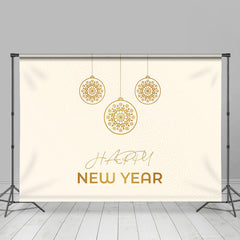 Lofaris Golden Hanging Ball Beige Happy New Year Backdrop