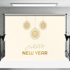 Lofaris Golden Hanging Ball Beige Happy New Year Backdrop