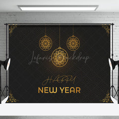 Lofaris Golden Hanging Ball Black Happy New Year Backdrop