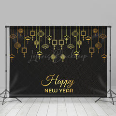 Lofaris Golden Hanging Dec Black Happy New Year Backdrop