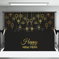 Lofaris Golden Hanging Dec Black Happy New Year Backdrop