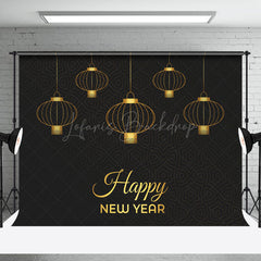 Lofaris Golden Hanging Lantern Black Happy New Year Backdrop