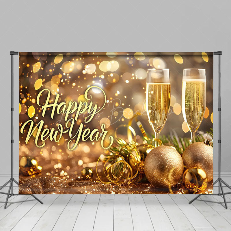 Lofaris Golden Light Circle Ornaments Happy New Year Backdrop