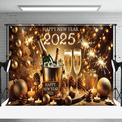 Lofaris Golden Ornaments Beer Dazzling Lights New Year Backdrop