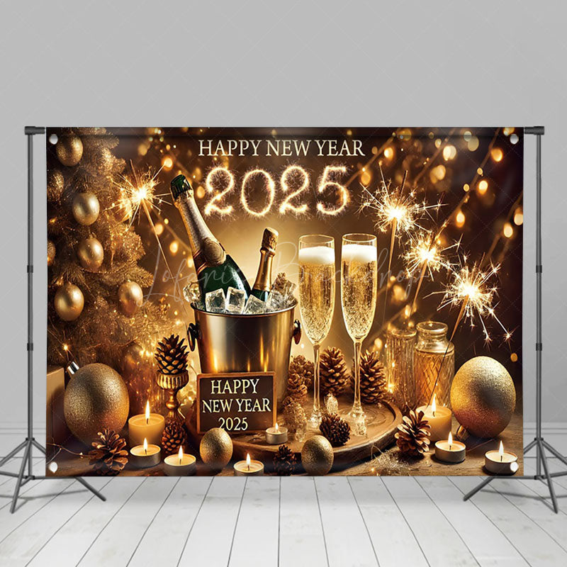 Lofaris Golden Ornaments Beer Dazzling Lights New Year Backdrop