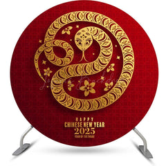 Lofaris Golden Snake Red Round 2025 New Year Party Backdrop