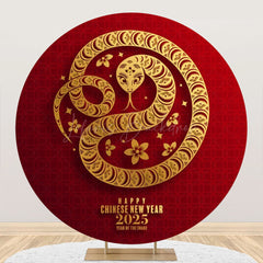 Lofaris Golden Snake Red Round 2025 New Year Party Backdrop