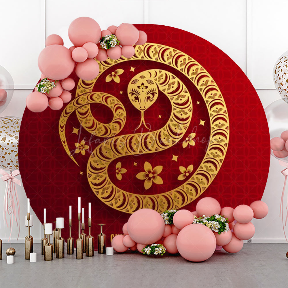 Lofaris Golden Snake Red Round 2025 New Year Party Backdrop