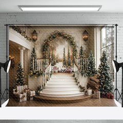 Lofaris Gorgeous Staircase Mural Christmas Studio Backdrop