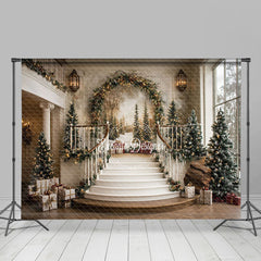 Lofaris Gorgeous Staircase Mural Christmas Studio Backdrop