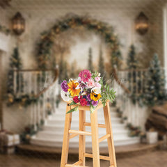 Lofaris Gorgeous Staircase Mural Christmas Studio Backdrop