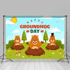 Lofaris Grassfield Blue Sky Happy Groundhog Day Backdrop