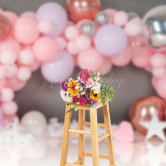 Lofaris Gray Wall Pink Balloon Girls 1St Birthday Backdrop