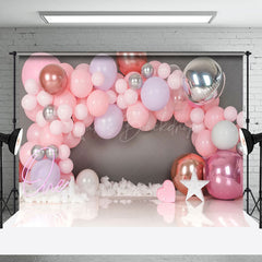 Lofaris Gray Wall Pink Balloon Girls 1St Birthday Backdrop