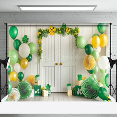 Lofaris Green Balloons Clover White Wood Door Photo Backdrop