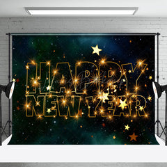 Lofaris Green Black Starry Sky Sparkle Gold New Year Backdrop