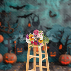 Lofaris Green Black Wall Castle Pumpkins Halloween Backdrop